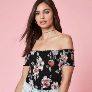 Kendall & Kylie Smocked Floral Crop Top